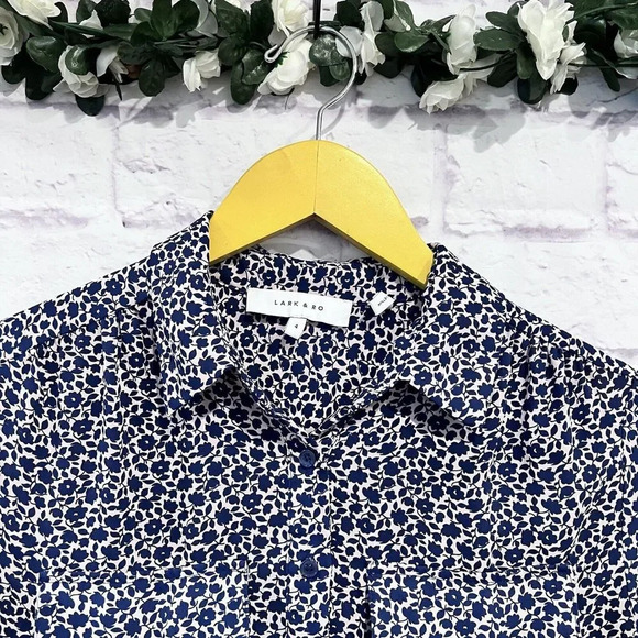 Lark & Ro Floral‎ Print Blue Pink Long Sleeve Blouse Size 4 Career Casual Shirt - Picture 5 of 11
